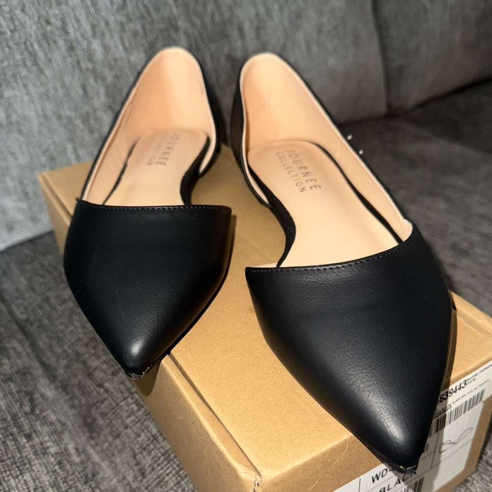 JOURNEE COLLECTION Black Pointed Toe D’Orsay Flats | Size 8.5 | Brand New